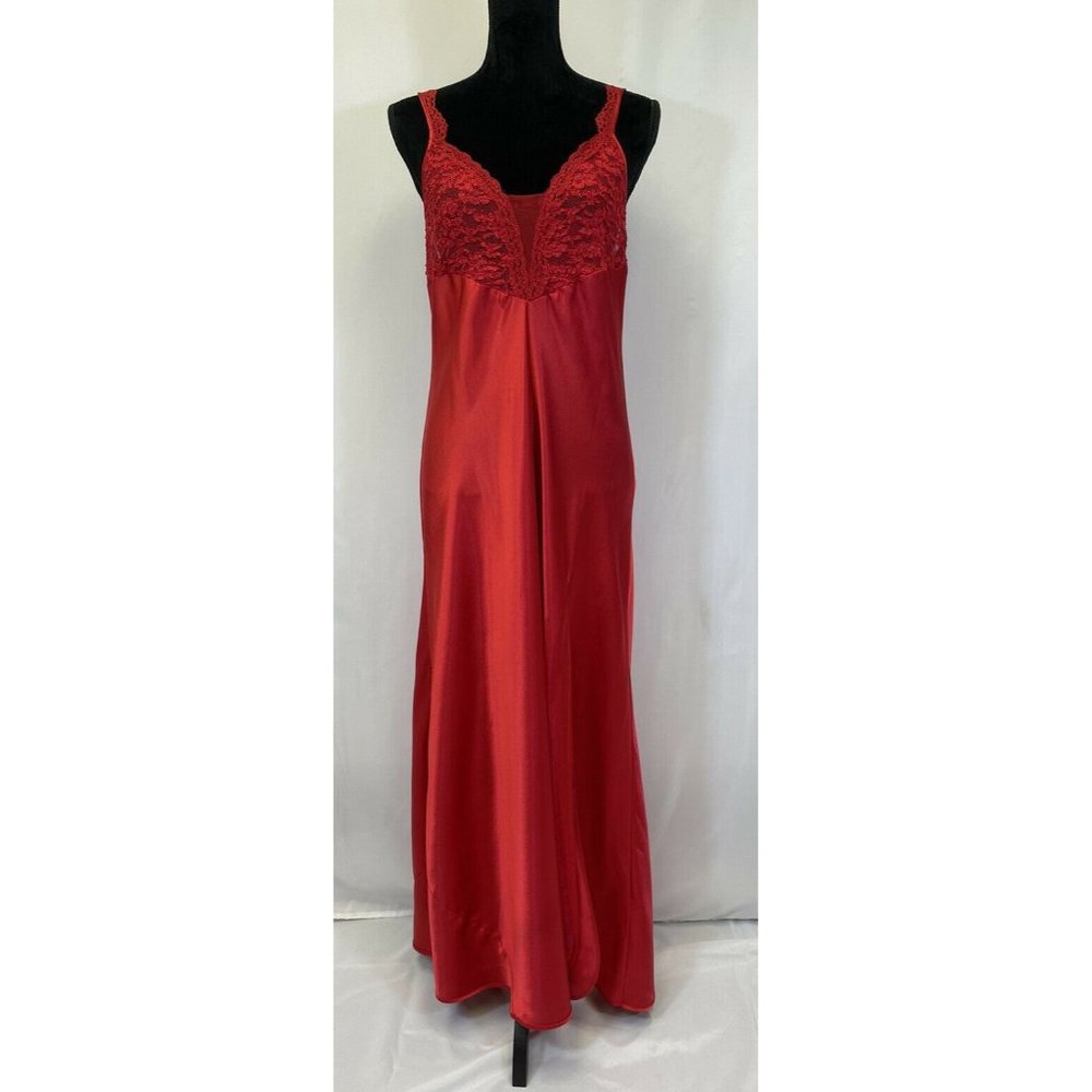 Victorias Secret Gold Long Red Lace Bodice Side Slit Lingerie Nightgown size L
